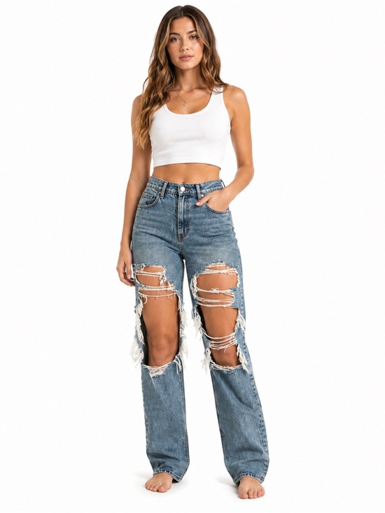 American Eagle Outfitters Denim - American Eagle High-Rise Distressed Wide-Leg Jeans